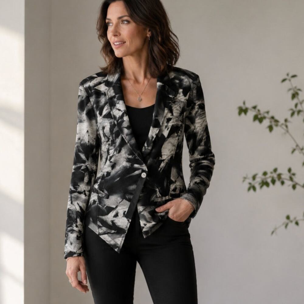 People Like Frank Blazer Womens 8 Abstract Raw Hem Asymmetrical Art to Wear